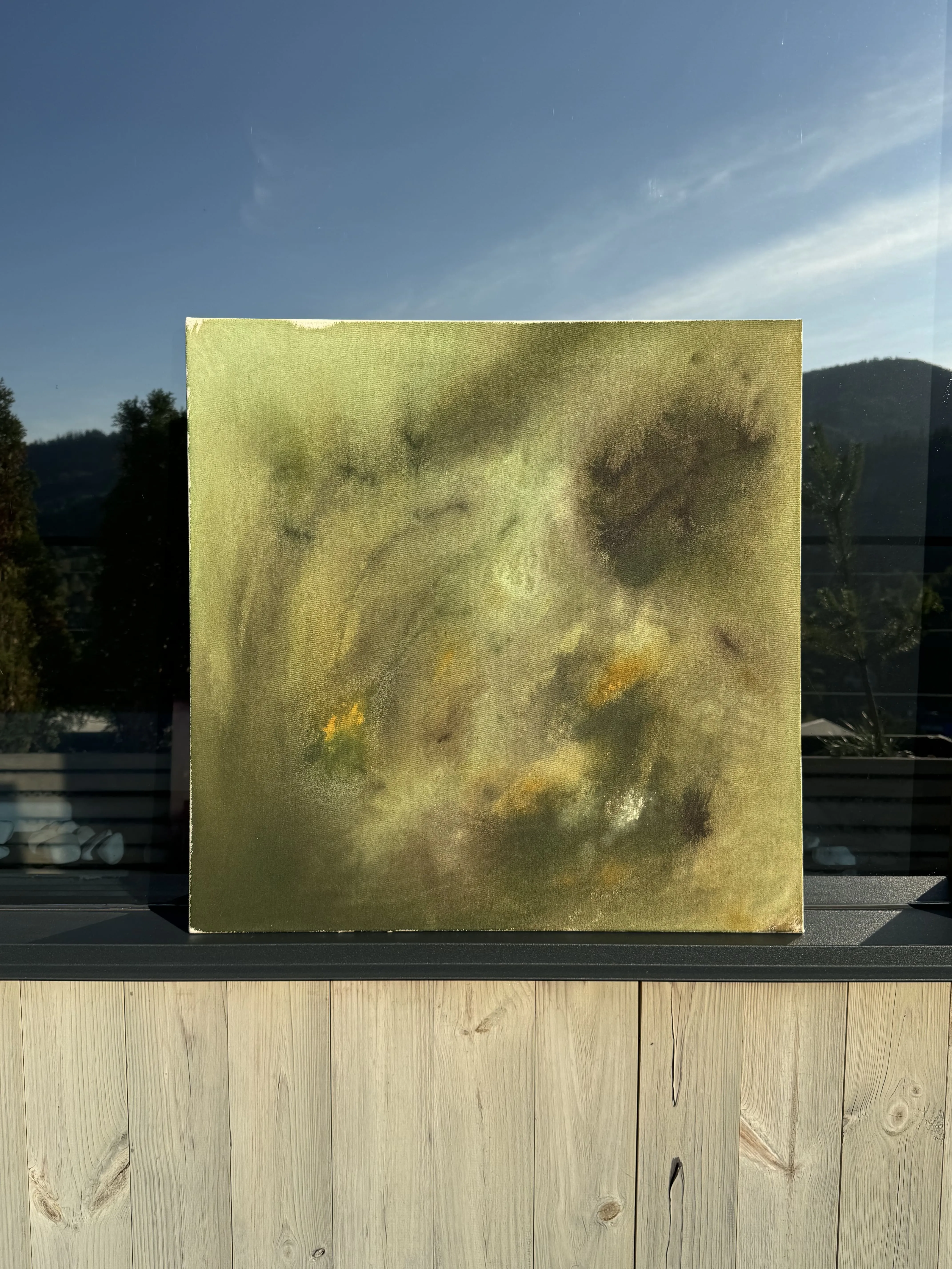 Image of Grounding by Anna Shkinder, size: 60x60 cm, made of Acrylic on raw canvas, Painting medium, from Lutsk, part of the There, where we feel good series, priced at $180 Photo 6 of 7.
