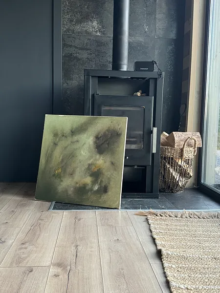 Image of Grounding by Anna Shkinder, size: 60x60 cm, made of Acrylic on raw canvas, Painting medium, from Lutsk, part of the There, where we feel good series, priced at $180 Photo 7 of 7.