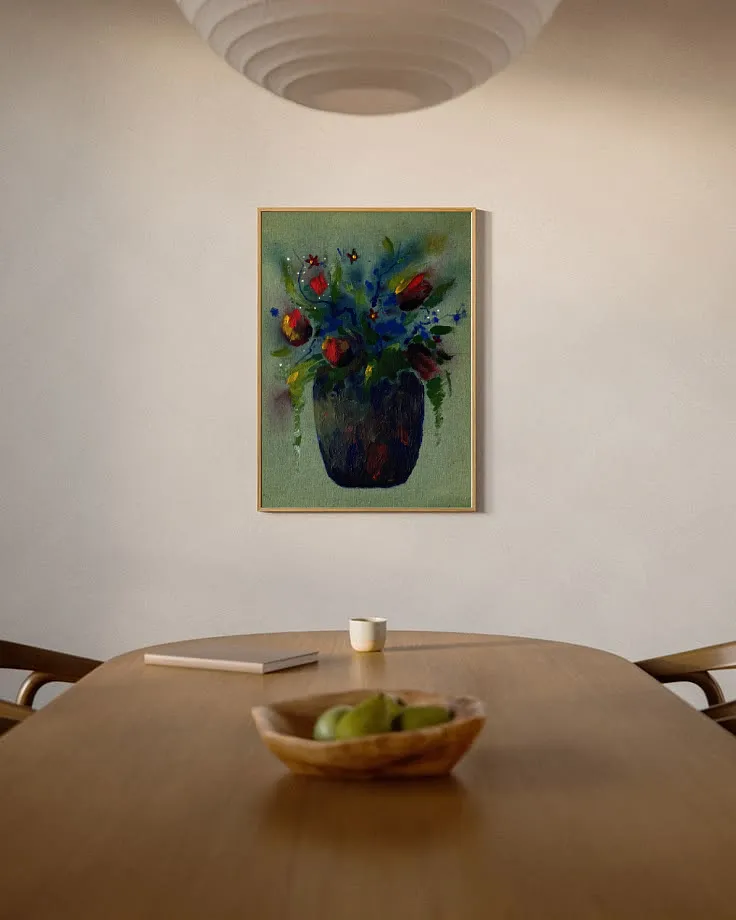 Image of Tulips by Anna Shkinder, size: 30х40 cm, made of Acrylic on raw canvas, Vessels medium, from Lutsk, part of the Vessels series, priced at $125 Photo 4 of 4.