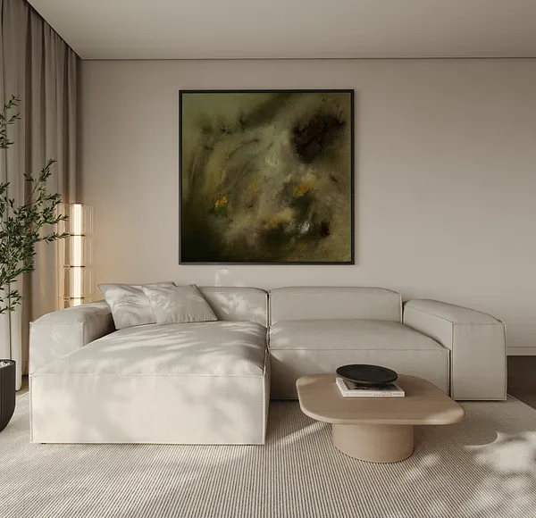 Image of Grounding by Anna Shkinder, size: 60x60 cm, made of Acrylic on raw canvas, Painting medium, from Lutsk, part of the There, where we feel good series, priced at $180 Photo 2 of 7.