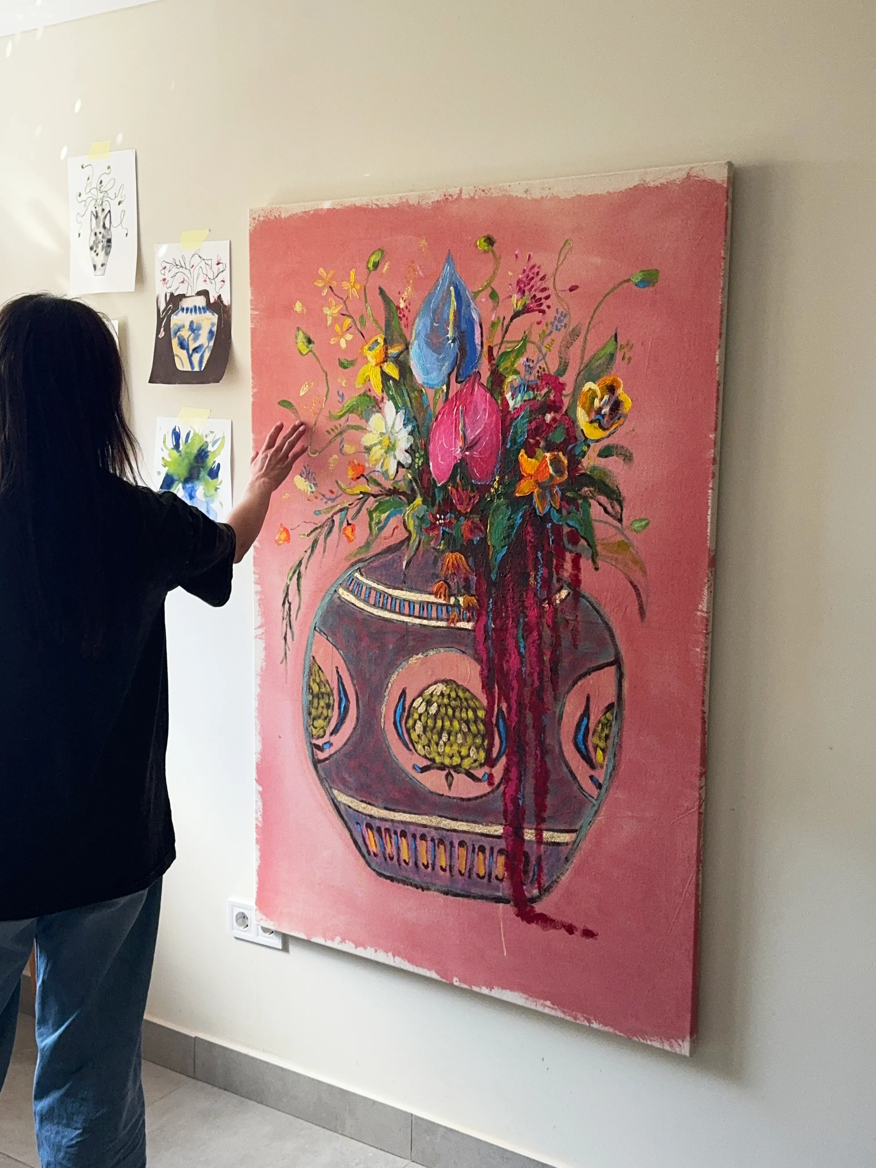 Зображення "Букет з амарантом" від Анна Шкіндер, розмір: 100x150 cm, матеріали: Акрил на негрунтованому полотні, медіум: Живопис, місто: Луцьк, серія: Вази, ціна: $300 Фото 3 з 7.