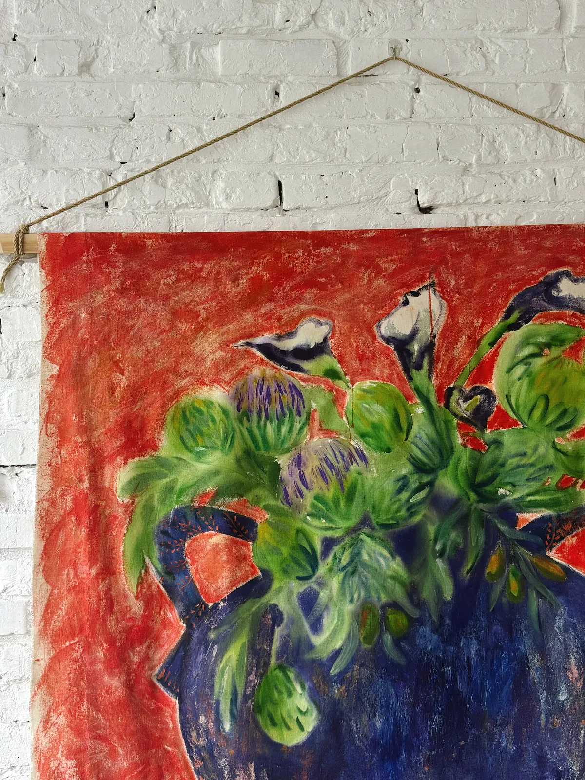 Image of Blue Amphora by Anna Shkinder, size: 120х150 cm, made of Acrylic on raw canvas, Vessels medium, from Lutsk, part of the Vessels series, priced at $300 Photo 3 of 6.