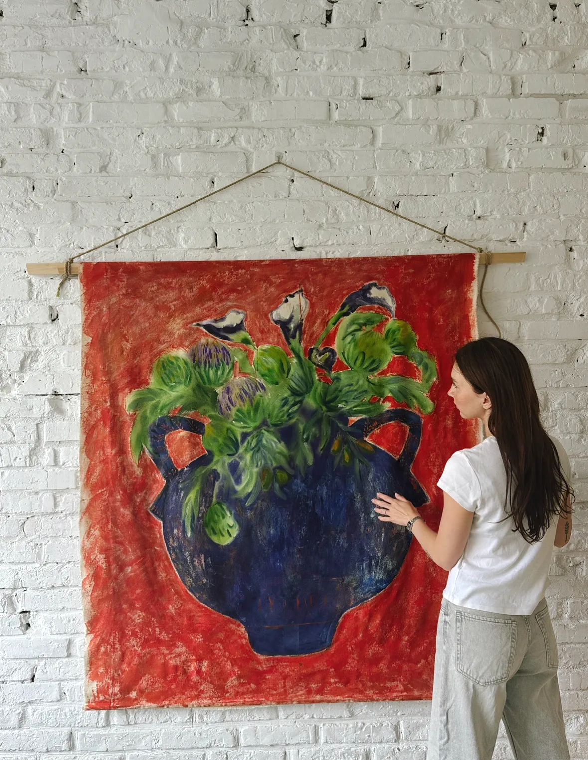 Image of Blue Amphora by Anna Shkinder, size: 120х150 cm, made of Acrylic on raw canvas, Vessels medium, from Lutsk, part of the Vessels series, priced at $300 Photo 6 of 6.