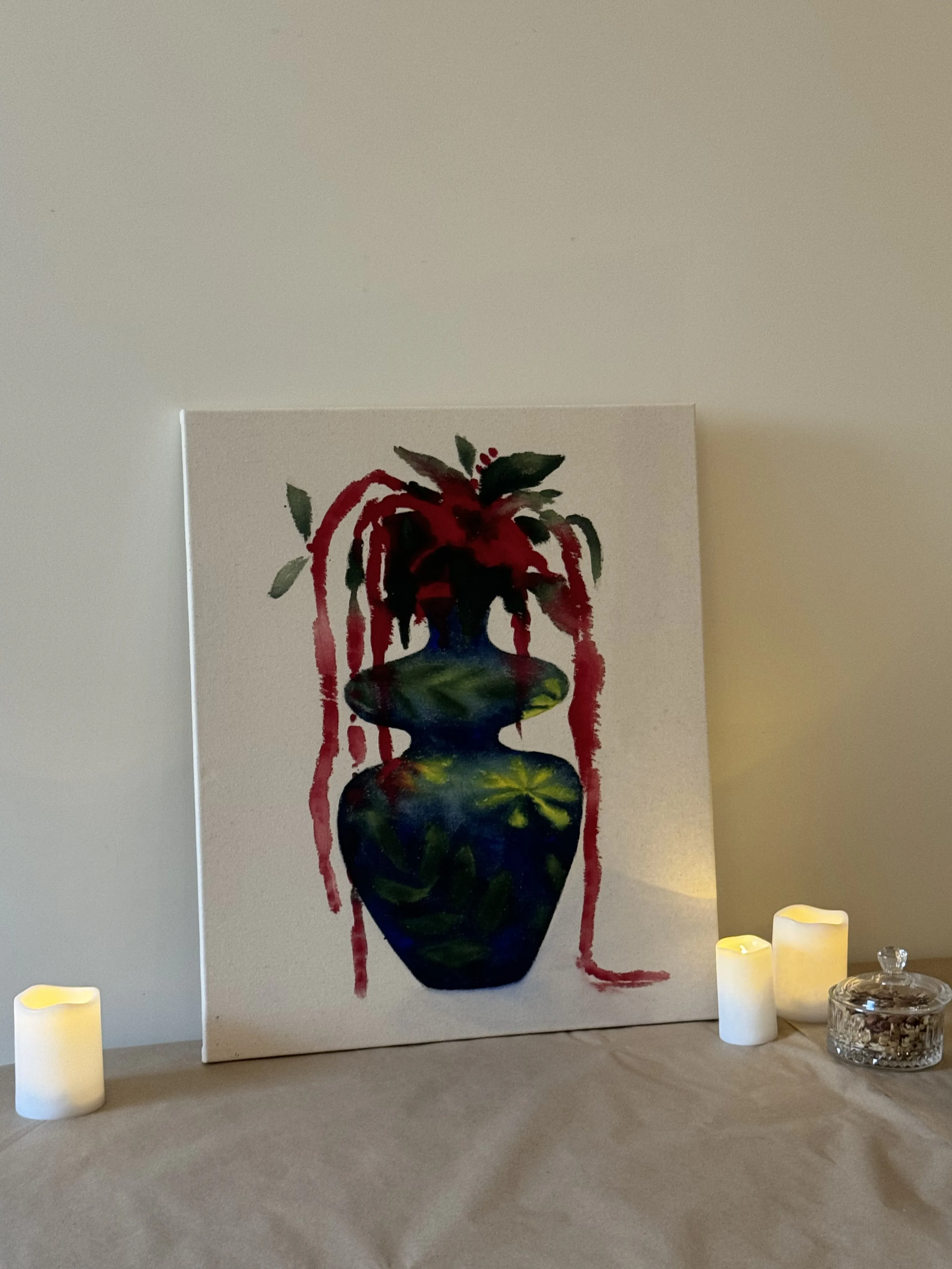 Image of Amaranth in a Wavy Vase by Anna Shkinder, size: 50x60 cm, made of acrylic on raw canvas, Vessels medium, from Lutsk, part of the Vessels series Photo 5 of 6.