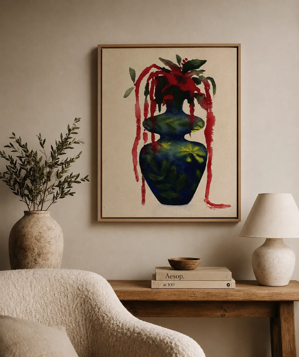 Image of Amaranth in a Wavy Vase by Anna Shkinder, size: 50x60 cm, made of acrylic on raw canvas, Vessels medium, from Lutsk, part of the Vessels series Photo 2 of 6.