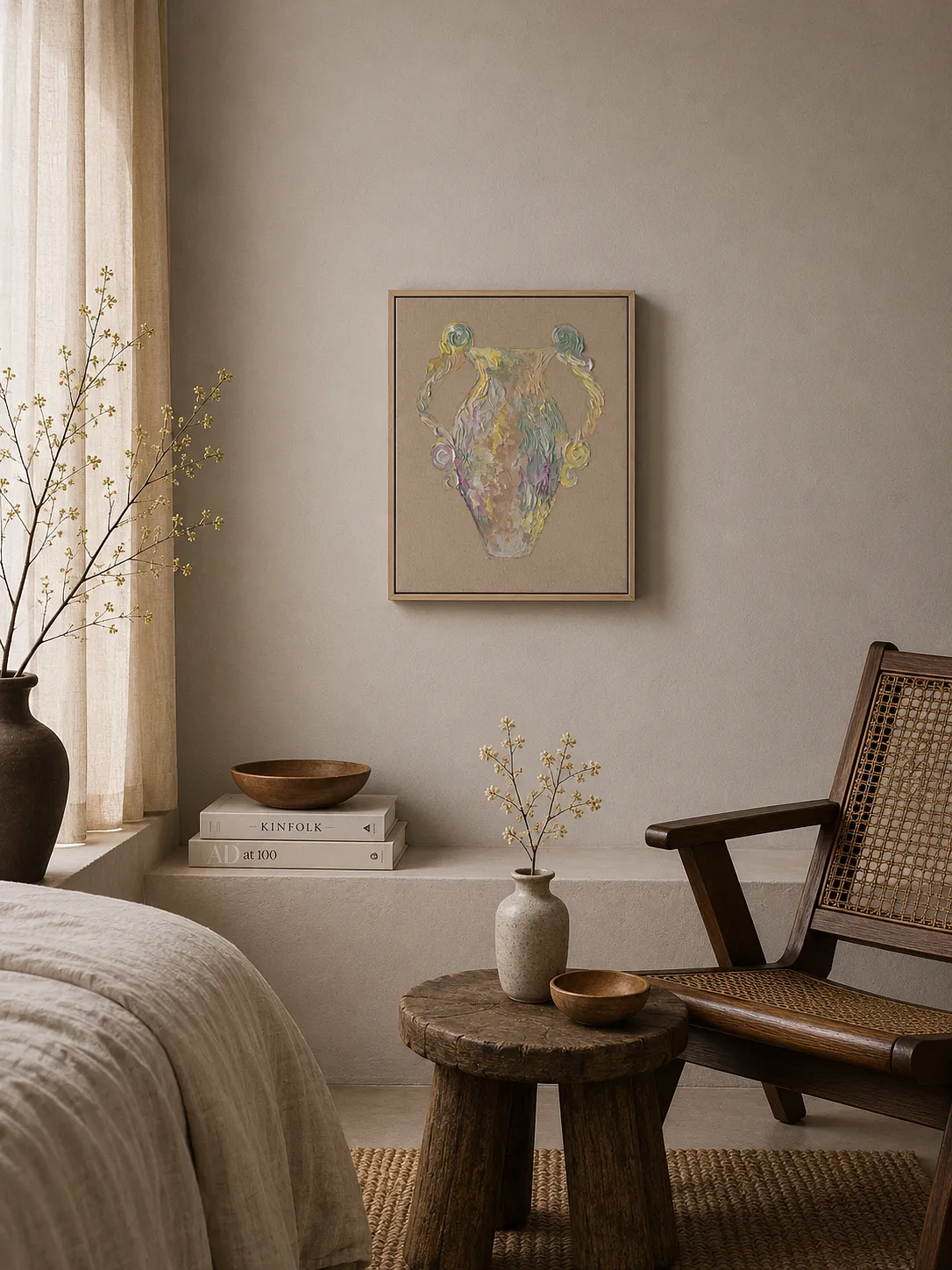 Image of Pearly Amphora by Anna Shkinder, size: 40x50 cm, made of Acrylic on raw canvas, Vessels medium, from Lutsk, part of the Vessels series, priced at $200 Photo 6 of 6.