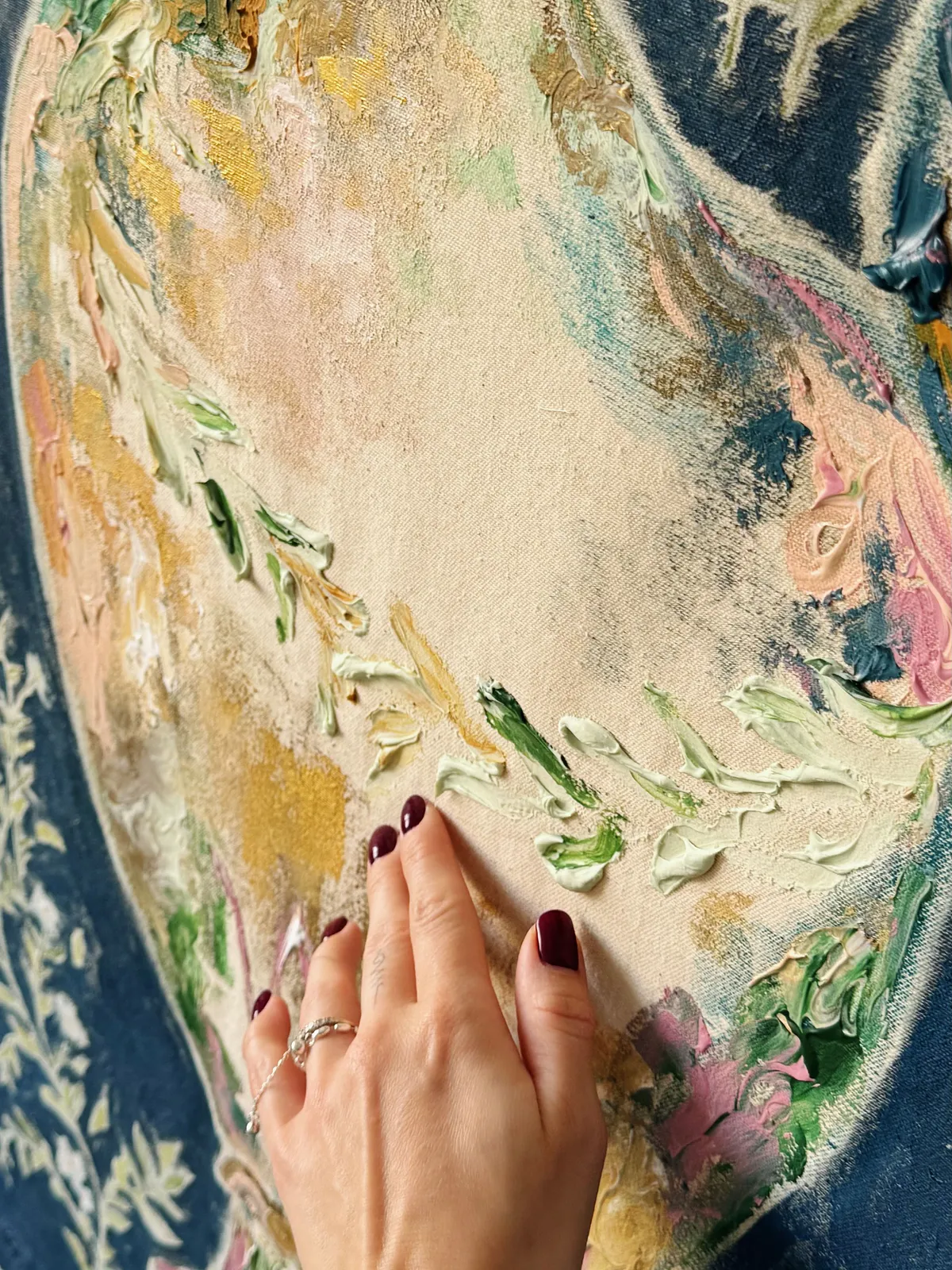 Image of She Bloomed Where She Was Loved by Anna Shkinder, size: 80х120, made of Acrylic on raw canvas, Vessels medium, from Lutsk, part of the Vessels series, priced at $450 Photo 3 of 12.