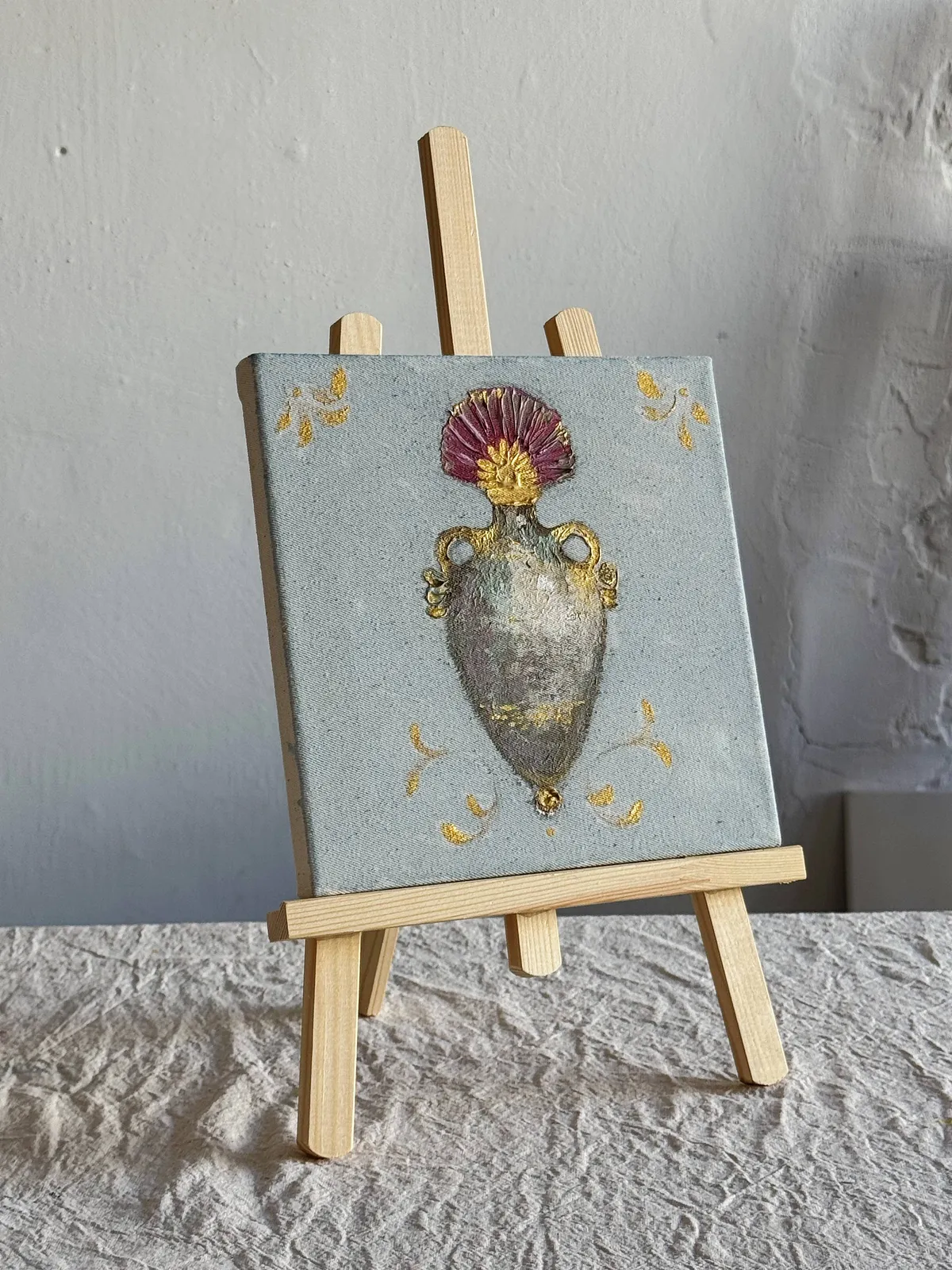 Image of KYPROS by Anna Shkinder, size: 20x20 cm, made of Acrylic on raw canvas, Vessels medium, from Lutsk, part of the Vessels series, priced at $200 Photo 4 of 5.