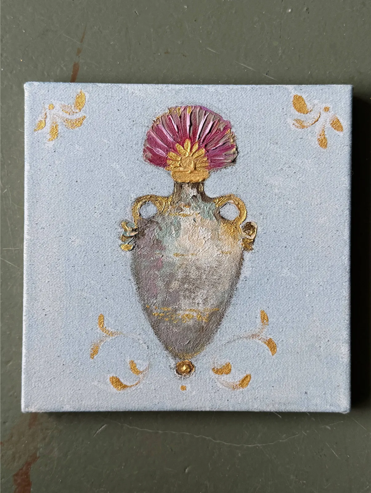 Image of KYPROS by Anna Shkinder, size: 20x20 cm, made of Acrylic on raw canvas, Vessels medium, from Lutsk, part of the Vessels series, priced at $200 Photo 5 of 5.